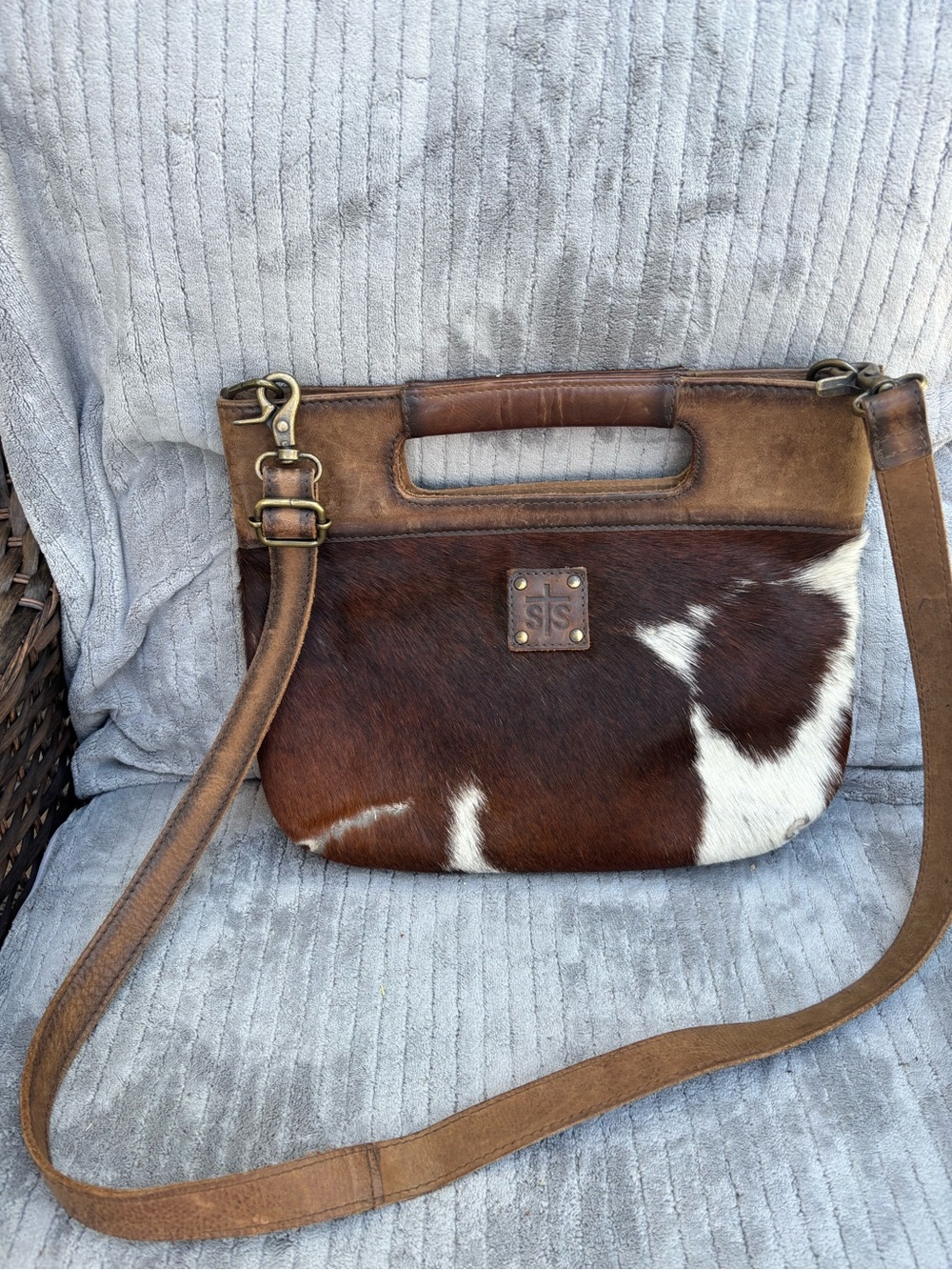 STS Ranchwear Brown & White Hair-on-Hide Crossbody with Leather Trim
